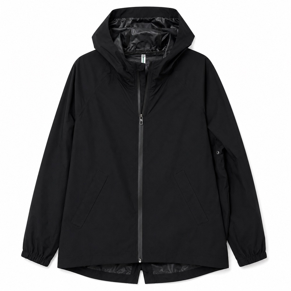 Fabletics Hooded Jacket Size Small Black Pleated Back Full Zip Windbreaker